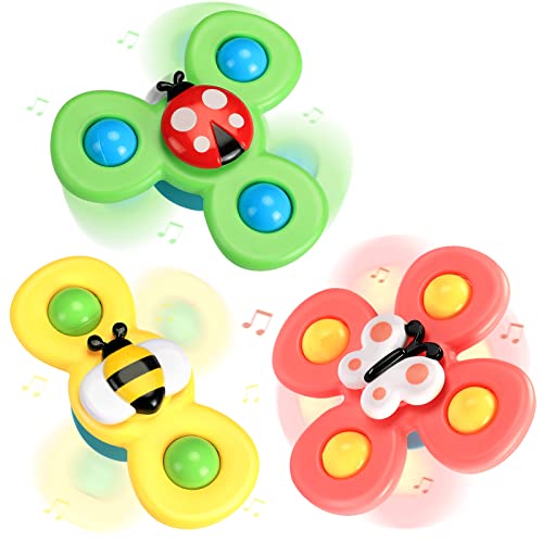 Image of UKKITEK Suction Cup Spinner Toy, 3PCS Windmill Cartoon Animal Hand Spinning Toys with Suction Cups, Sensory Toys for Baby Adult Kids Toddlers Birthday Gift Bath Toys