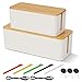 Produktbild Kabelbox, Kabelaufbewahrungsbox, 2 größere Kabel organisierte Box, Kabelaufbewahrungsbox mit Bambusdeckel zum Verstecken unordentlicher Kabel Kabelmanagement 16" x 6,2" x 5,4" und 12,6" x 5,3" x 5,1"