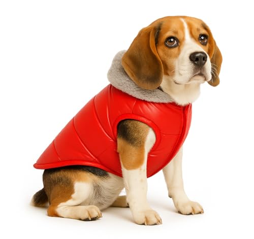 Image of The Pets Company Dog Winter Coat Jacket, Clothes, Windproof, Waterproof, Light Weight, Washable, Ultra Warm Thick Fleece Lined Dog Vest for Cold Weather Protection, (Red, Medium - 20 Inch)