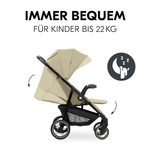 hauck Shop N Care, Olive - Kinderbuggy mit Liegefunktion ab Geburt bis 22 kg, Becherhalter und Snack Tablett, Klein Zusammenklappbar, UV Schutz 50+, XL Korb bis 3 kg