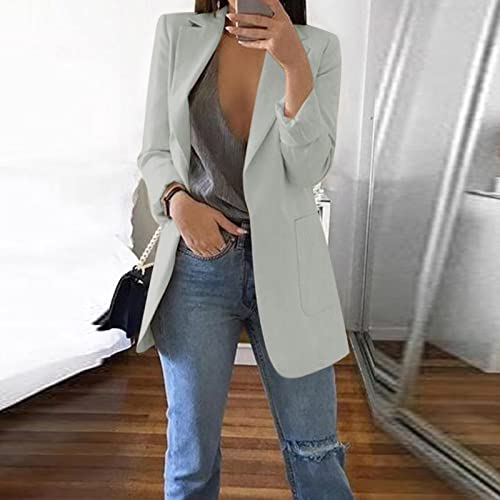 Blazer feminino de manga comprida com lapela e bolso, frente aberta, cardigã casual de negócios, A1