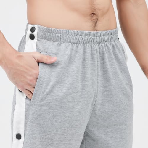 YOSINISO Men\'s Post Surgery Tearway Shorts, Snap On Off Tear Way Recovery Medical Basketball Shorts 2 Side Leg Full Open Athletic Breakaway Pants with Pockets Grey - Thumbnail 4