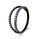 Aro de titanio de 16 g para cartílago de caracola, hélice, tragus, 8 mm, 10 mm, 12 mm, hipoalergénicos, con bisagras, piercing para tabique, joyería para mujeres y hombres, pequeño, Titanio, Circonita