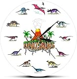 Horloges de Cuisine Mur Grande horloges murales coloré Dino Crâne Acrylique Horloge Murale Dessin animé Éruption volcanique Dinosaures Fossiles Décoration de crèche Mur Regarder Enfants Cadeau