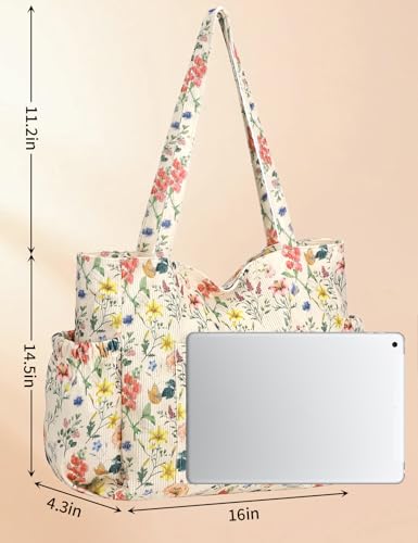 Bolso tote de pana para mujer con diseño floral miniatura 3