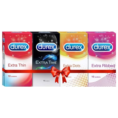 Durex Multi Pack Condoms for Men | Extra Time, Extra Dotted & Extra Ribbed | 10 Count (Pack of 4)