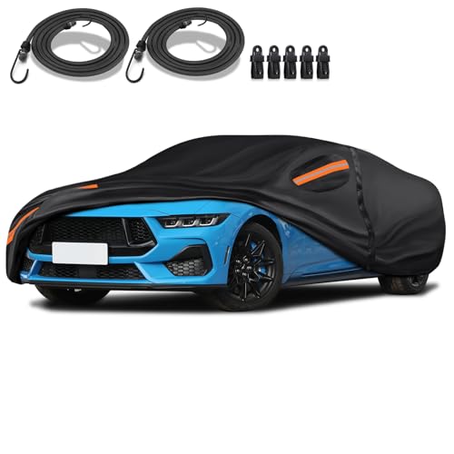 QUYDDC Special 16 Layers Full Car Cover Fit for Ford Mustang 2005-2024 Convertible/Coupe, Ultra Heavy 600D Oxford Cloth, Can Withstand Summer Sun Exposure and Winter Snow, Rain, Dust, and UV, Black