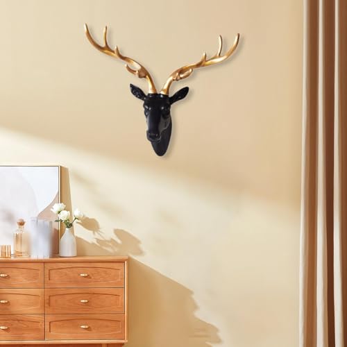 Cabeza de ciervo de resina negra de 48x50cm para decoración de pared en salón 8