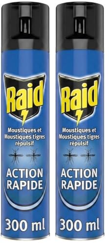 Raid Aérosol Volants - Répulsif Moustiques et Moustiques Tigres - Action Rapide - Sans Parfum Ajouté - 1 Aérosol 300 ML (Lot de 2)