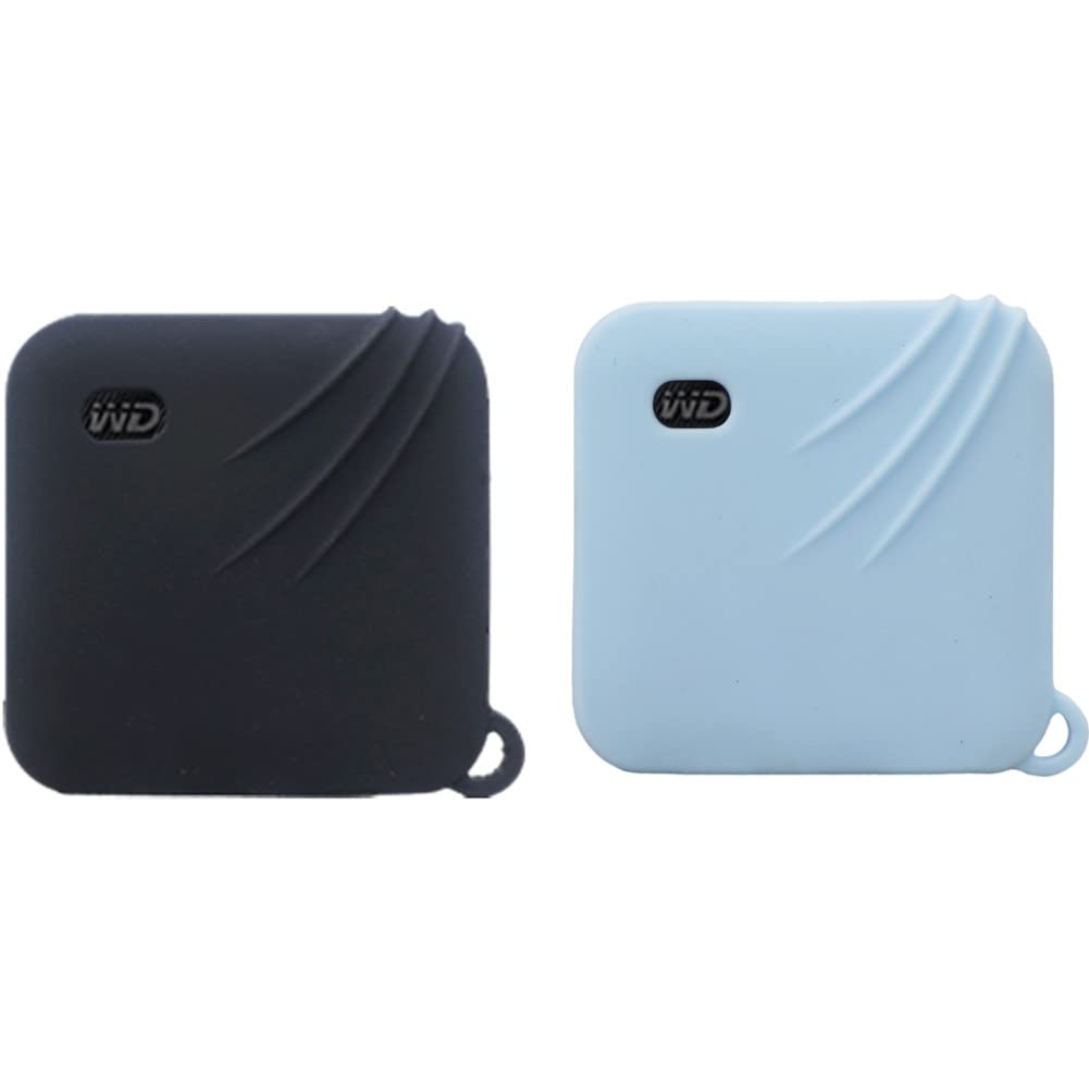 2 Pack DAYJOY Soft Liquid Silicone Protective Case Cover Compatible with Western Digital/WD Elements SE - Portable SSD 480GB/1TB/2TB, Shockproof Skin Sleeve (Black+Sky Blue)