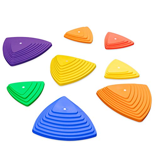 Sunny & Fun Balance Stepping Stones Obstacle Course For Kids | Set Of 8 River Stones In 2 Varying Sizes & Steepness | Fun Indoor & Outdoor Toy Helps Build Coordination & Strength (Junior Set) #TOP6