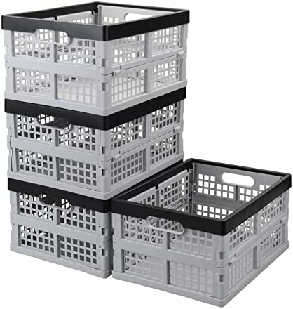 Buyitt 15 L Stackable Collapsible Crate, Set of 4 Collapsible Storage Folding Storage Baskets, f