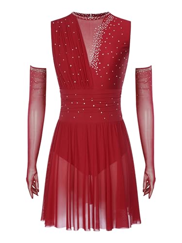 Justaucorps gymnastique femme inhzoy et robe de patinage artistique avec gants de danse