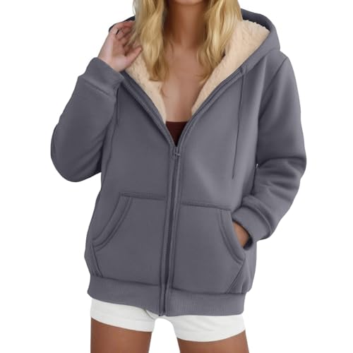 Veste polaire femme zippée à capuche avec poches et manches longues