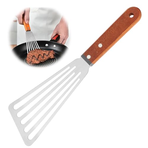 Espátula Ranurada De Acero Inoxidable Con Borde Biselado, Ideal Para Voltear Pescado, Huevos, Panqueques Y Patatas Fritas, Hoja De 16 Cm, Longitud Total 28 Cm Espátula De Acero Inoxidable