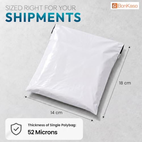 Image of BonKaso 14x18 Inch Poly Courier Bags with POD | 55 Micron Tamper-Proof Self-Sealing Packaging Envelopes for Secure Shipping, Delivery & E-commerce Use - Waterproof - Pack of 100