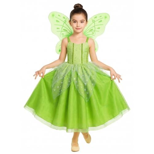 Princess Costume for Girls Fancy Fairy Halloween Party Dress Up Toddler Baby Tale Role Play Green Dress Green 6-7 years
