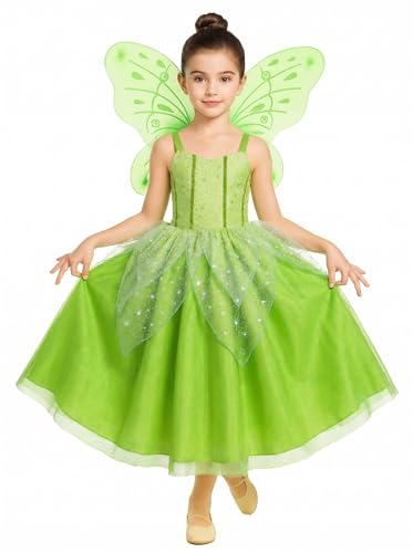 Disfraz de Campanilla para niñas, vestido de fiesta de Halloween con alas de mariposa