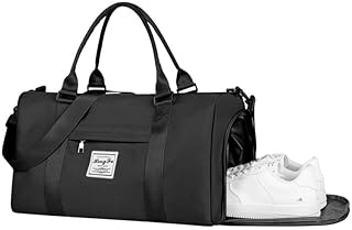 Sporttasche Reisetasche, Reise Duffel Bag, mit Schuhfach & Nassfach, wasserdichte Übernachtungstasche, Gepäcktasche für Sport & Reisen für Herren Damen, Schwarz