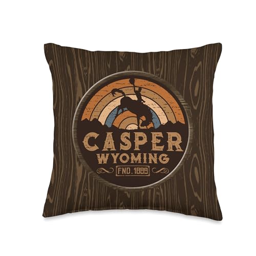 Casper Wyoming WY Retro Style Rodeo Cowboy Throw Pillow