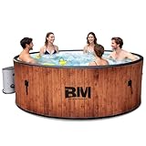 Beyond Marina Inflatable Hot Tub, 7 Person Outdoor Portable Spa, Drop Stitch Wood Grain Hot Tub with Bubble Massage System for Home and Personal Relaxation, Fast Heating, Foam Mats