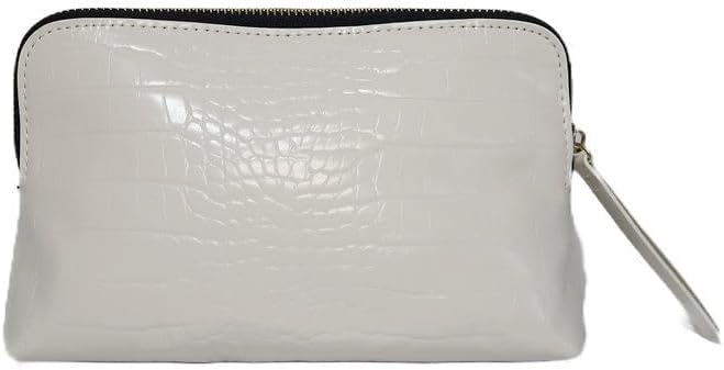 Tuxedo Crocodile Cosmetic Bag – Luxury Vegan Leather Makeup Bag, Black & White Travel Organizer