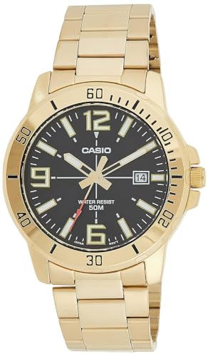Casio Men's Watch - MTP-VD01G-1BVUDF Black Dial, Gold Band