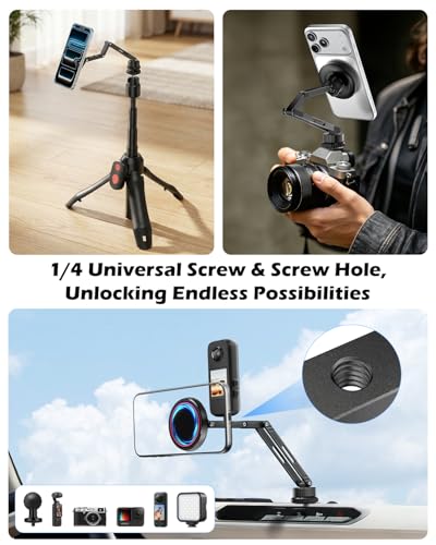 Image of CloudValley Extended Ford Bronco Phone Mount 2021-2026 2 /4 Door, Aluminum Alloy Magnetic Phone Holder, Off-Road Stable Anti-Shake No Drill Dash Mount, 360 Adjustable Bronco Accessories Fit All phones