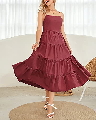 Fashionme Women Boho Smocked Dress Tiered Babydoll Fit And Flared Beach Dress Backless Cutout Spaghetti Strap Slip Cami Midi/Maxi Dresses Casual/Formal Summer #TOP1