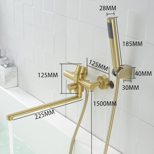 Robinet baignoire or brossé mitigeur monocommande avec bec de 22.5cm - 8