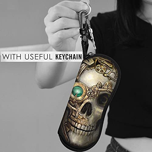 Sunglasses Soft Zipper Case Eyegs Cases with Belt Clip Steampunk Skull Gold Green Portable Gses Pouch steampunk buy now online