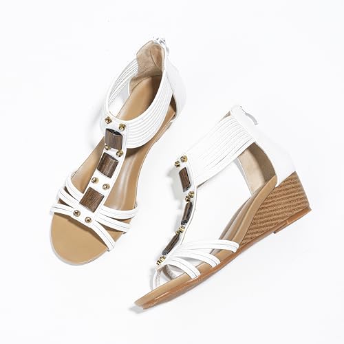 Image of FRALOSHA Wedge Sandals for Women Open Toe Casual Summer Roman High Heel Breathable Beach Sandals