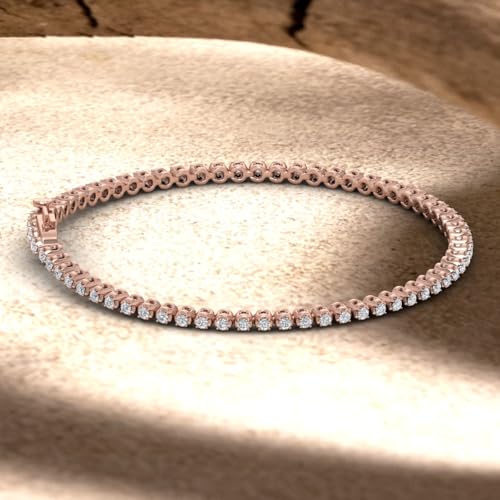 Image of 1 to 6 Carat Prong Set Round Cut Natural Diamond Tennis Bracelet for Women in 14K Gold (7 Inch) (I1-I2 Clarity)