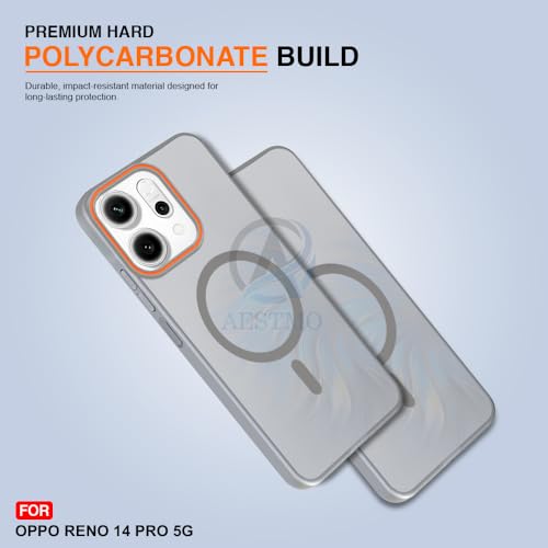 Image of AESTMO Oppo Reno 14 Pro 5G Back Cover | Slim Hard Shell | Matte Frosted Hard Back Translucent Back Cover for Oppo Reno 14 Pro 5G (Compatible with MagSafe Accessories, Grey)