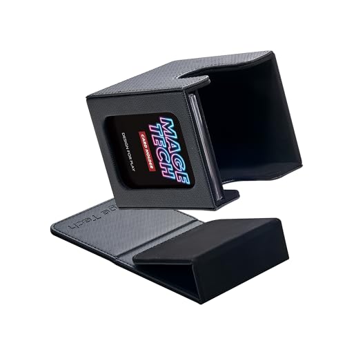 Mage Tech Commander Deck Box Lite - Card Display with Mini Snap Card Holder & Removable Cover, Fits 100+ Single-Sleeved Cards, Ideal for MTG, PTCG, OPCG, SWU & More (Black)