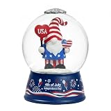 Patriotic 4th of July Gnome Snow Globe Lantern with Music - Light Up Water Globe with Swirling Glitter, USB or...