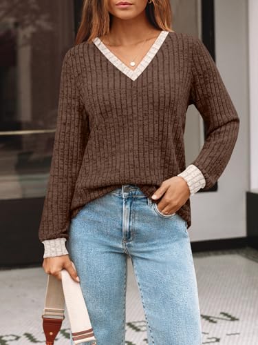 Image of AUTOMET Womens V Neck Long Sleeve Shirts Fall Tops 2026 Lightweight Sweater