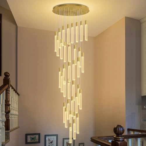 WOSOHYUN Extra Long Crystal Chandelier for High Ceiling, 36-Light Gold Crystal Column Chandeliers, Modern Dimmable LED Light Fixtures for Foyer, Staircase, Hotel Lobby by WOSOHYUN - Image 8