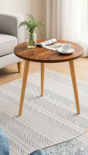 Image of BROWN ART SHOPPEE Coffee Table Faux Marble Design Table Side Table, Round Solid Wood End Table Coffee Table Flower Stand Sofa Side For Living Room Balcony Furniture Decor Corner table-15x15x18 (Brown)