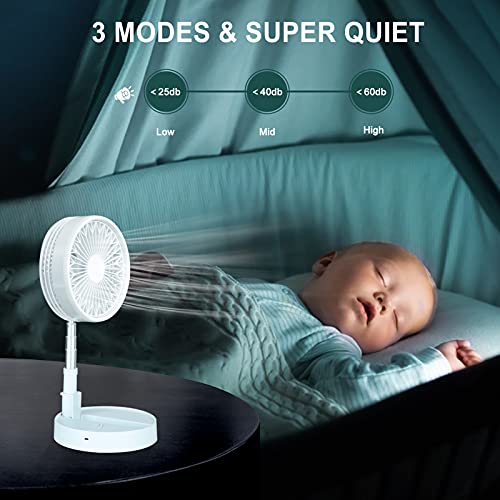 Portable Rechargeable Table Fan, Cordless Foldable Floor Fans, USB Battery Powered, Pedestal Standing Desk Fan for Camping, Travel, Home, Office, Outdoor