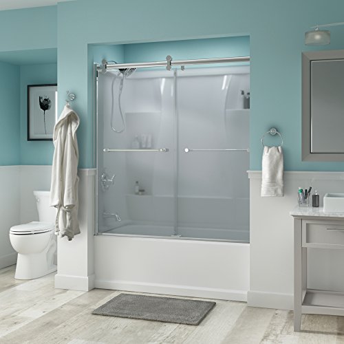 Delta Shower Doors Sd3276678 Linden 60" Semi-Frameless Contemporary Sliding Bathtub Shower Door In Bronze With Transition Glass #TOP11