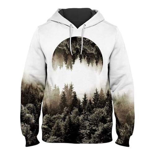 Sweat à capuche fleurs de prunier avec imprimé paysage artistique et coupe décontractée
