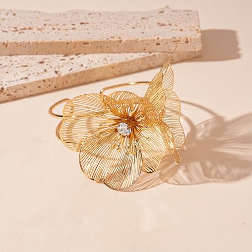 Gold Flower Bracelet for Women,Boho Crystal Flowers Hollowed Out Adjustable Bracelets Statement Irregular CZ Bracelet Bride Wedding Classic Jewelry4
