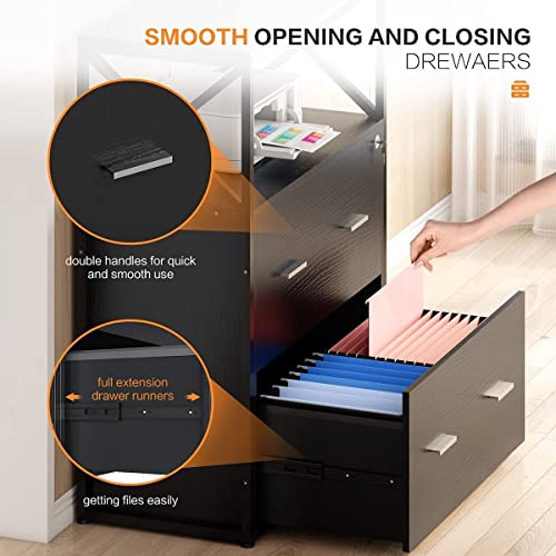 Raybee Filing Cabinet For Home Office Lateral File Cabinet With 2 Wood Drawers, Office Printer Stand With Lock Storage Cabinet For Letter, A4, Legal Size File Folders, 15.8"D X 31.5"W X 40.6"H, Black #TOP7