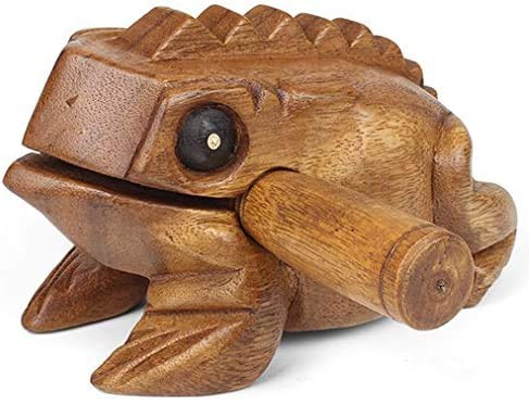 Handgefertigtes Musikinstrument, Frosch, Guiro, aus Holz, in Box