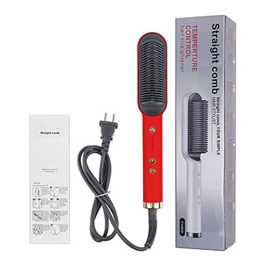 Multifunktionell Hårrätning Uppvärmd Pensel Keramisk Krullare Elektrisk Rätare Het Kam Hårvård Män Skägg Rätare (Color : Red, Plug standard : EU)