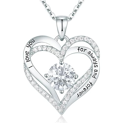 CDE Forever Love Heart Necklaces for Women, Wedding Anniversary, Birthday Mothers Day Gifts for Mom, Mother, Wife, Girlfriend, S925 Silver Jewelry with Birthstone Pendant