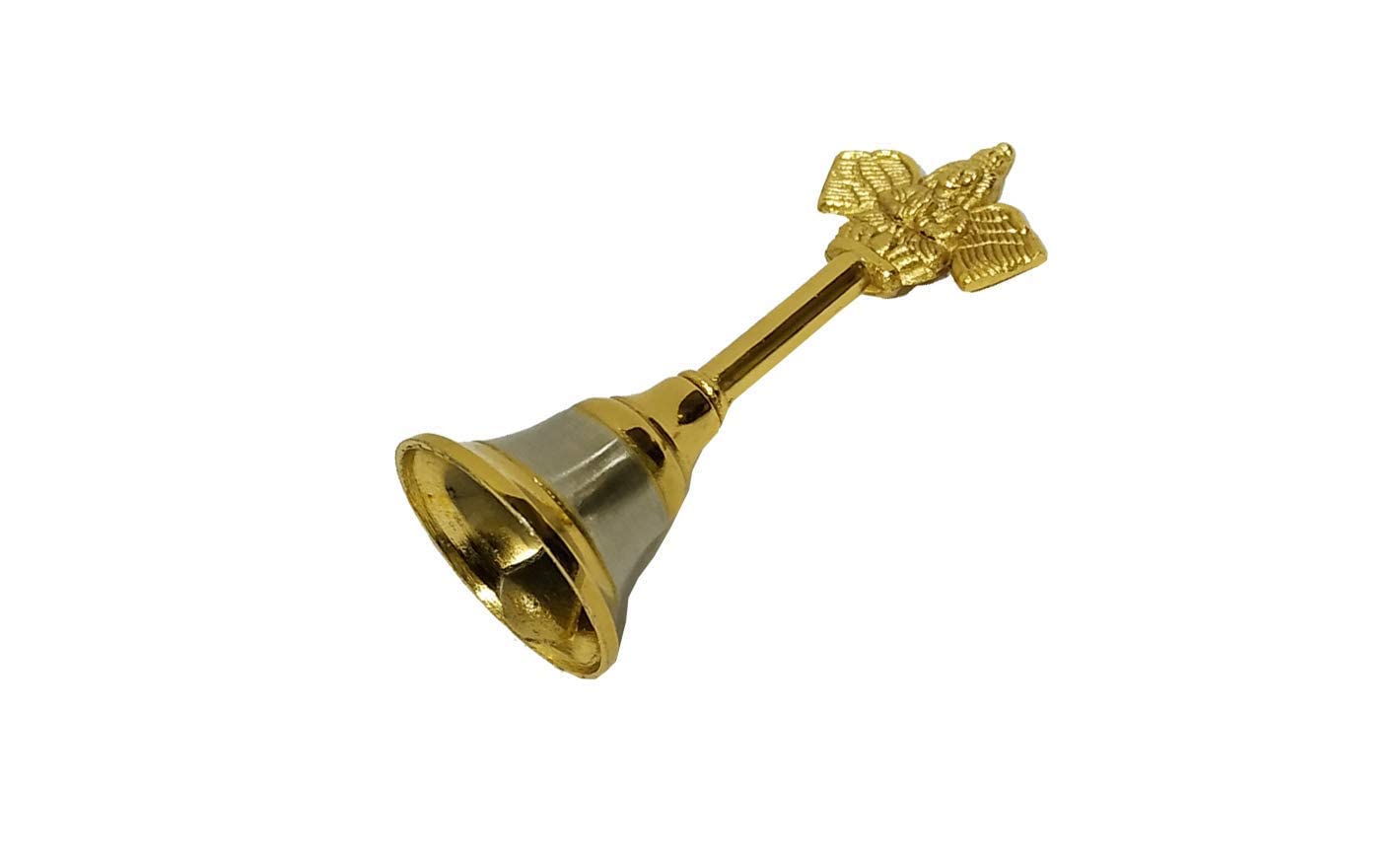 Denique Metal Hand Held Temple Bell Pooja Garud Ghanti.Religious and Spiritual Item.Height Inch 4 4