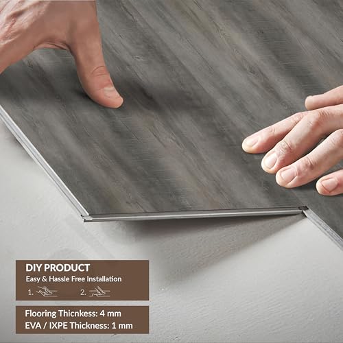 Image of Plantex SPC Tiles for Floors /Interlocking Sound Insulated Floor Tiles /Click N Lock Wooden Flooring for Livingroom /Kitchen-30 Square Feet /10 Tiles,Memorial Silver-DIY Installation(Water&Fire Resistant)