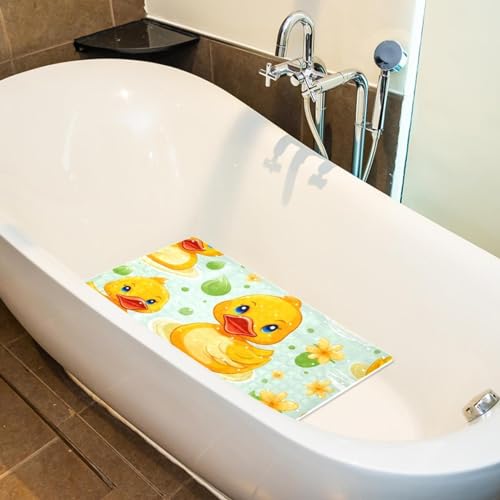 Tapis de bain antidérapant extra long en PVC jaune avec ventouses